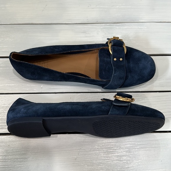 Tory Burch Marsden Smoking Loafer Blue Suede Gold Hardware size 8 - Picture 2 of 9